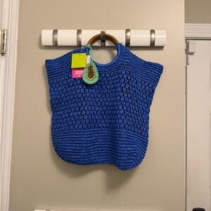 Tabitha Brown x Target Blue Crochet Tote Bag with Wooden Handles